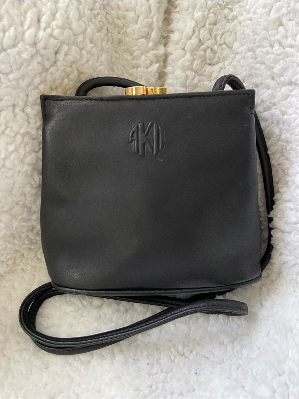 Vintage Anne Klein II for Oroton Black Calfskin Leather Women's Crossbody Bag